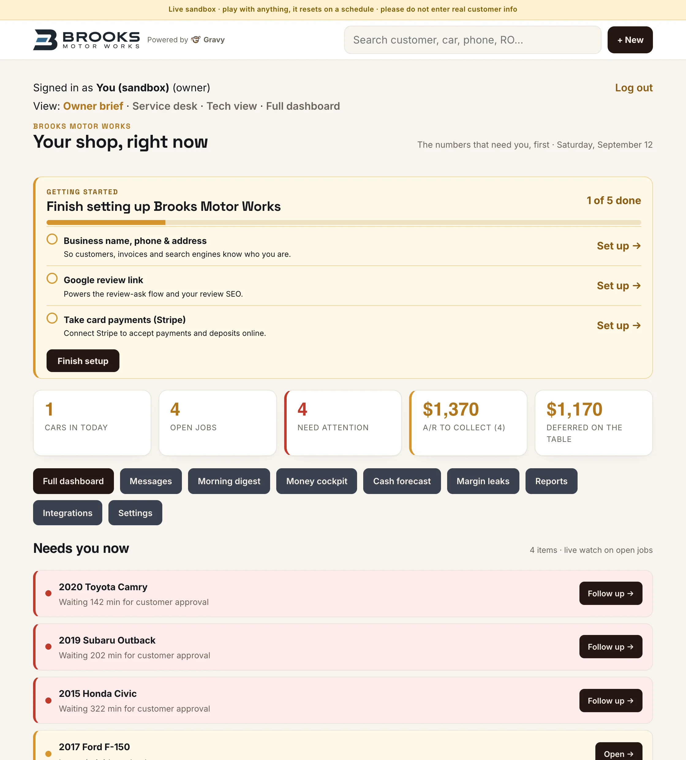 The Gravy owner dashboard